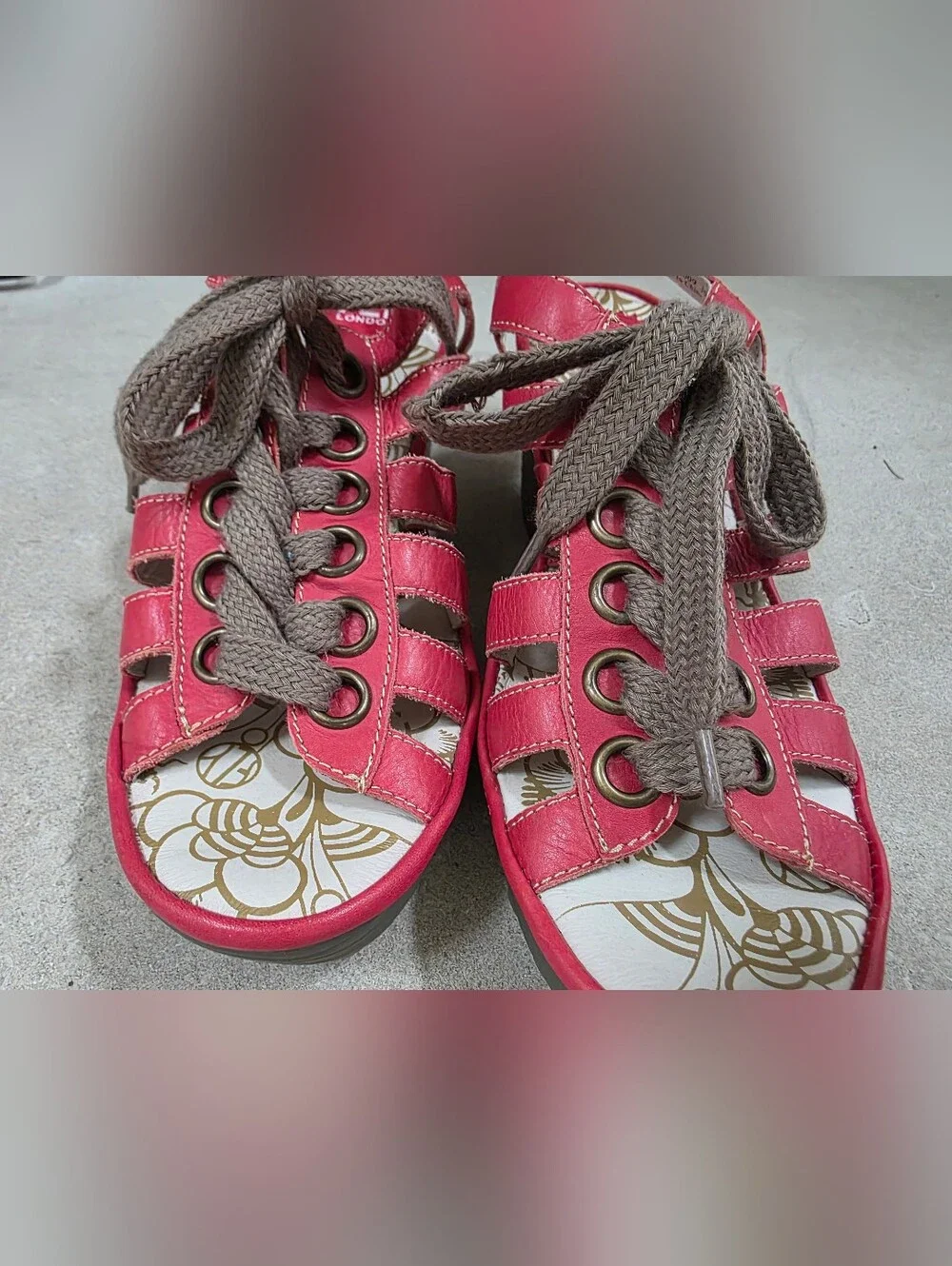 Fly London Mousse Lace Up Leather Sandals Red Size 39/9